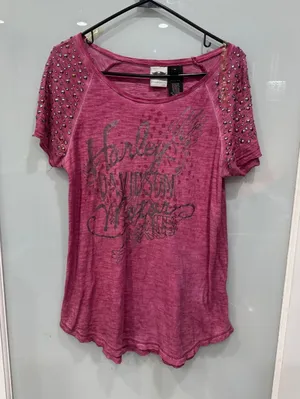 Harley Davidson Women's Pink Stone Grungy Short Sleeve T Shirt Medium thumbnail 1