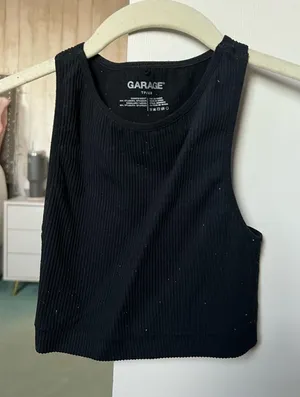 Garage Black Ribbed Cropped Tank Top thumbnail 1