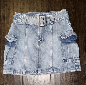 SO Belted Denim Cargo Pocket Mini Skirt thumbnail 1