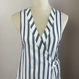 Free People Tuxedo Stripe Wrap Dress Sleeveless‎ Blue Side Slit Size XS thumbnail 4