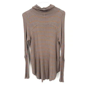 FREE PEOPLE Kristina Drippy Striped Thermal Waffle knit Long Sleeve Cowlneck Top thumbnail 6
