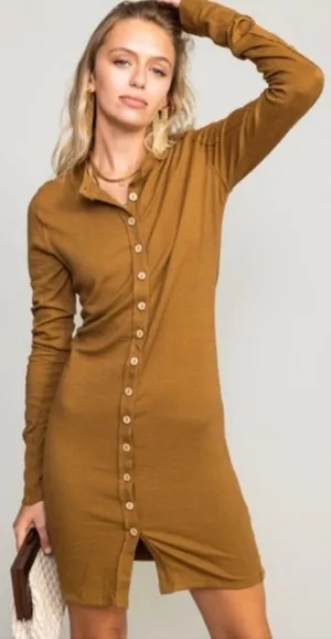 We The Free Gia Cardigan Dress Brown Button Up Thermal Women’s Medium Multiwear thumbnail 1