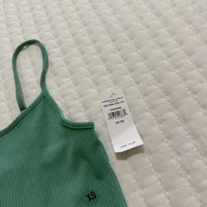 American Eagle Sleeveless Ribbed Cropped Tank Top Shirt Sz XS Extra Small Aqua thumbnail 3