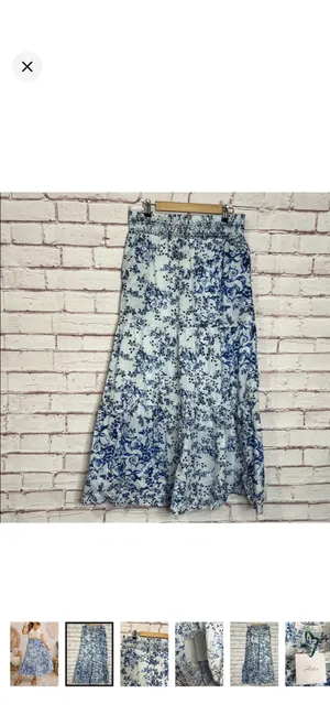 Atelier New York 100% Cotton Tiered Maxi Skirt Blue Floral Size 10 NWT. Stretchy smocked waist. Lined to knee. Flowy boho design. 16-19” waist 41” long thumbnail 2