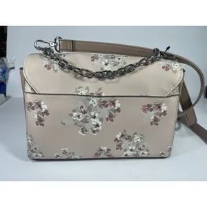 Nine West Beige Floral Crossbody Bag Chain Accents Snap Closure Detachable Str thumbnail 4