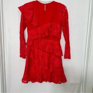 Revolve Aijek Mae Ruffled Lace Mini Dress‎ in Rouge NWT thumbnail 7
