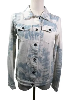 Altar'd State Blue Ivory Tie Dye‎ Denim Jacket J1283DNAS Small Cloud Wash Boho thumbnail 1