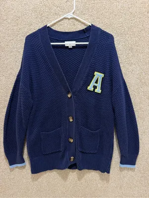 Aerie knit cardigan 100% cotton xs letterman college academia preppy letter A thumbnail 1