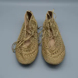 On 34th Kassiani Ballet Flats Lace Up Crochet 6.5 Gold Metallic Knit Ghillie thumbnail 3