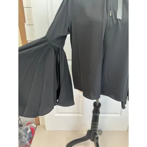 T Tahari Blouse Womens Size S Black Mock Neck Keyhole Large Bell Sleeve Chic thumbnail 6