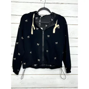 Davi & Dani Bow Print Size Small Black Hoodie and Shorts Matching Lounge Set thumbnail 2