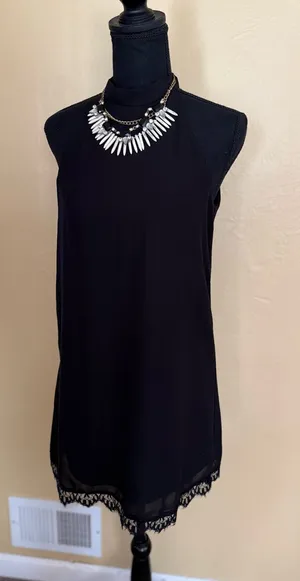 Lulus Black Lace Trim Mini Dress With Halter Neck and Low Back XS Formal Dance thumbnail 1