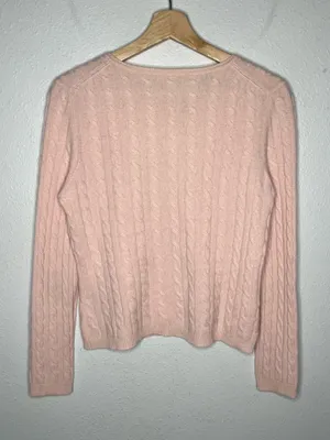 Colour Works Petal Pink Crewneck Cable Knit Cashmere Sweater Quiet Luxury thumbnail 2