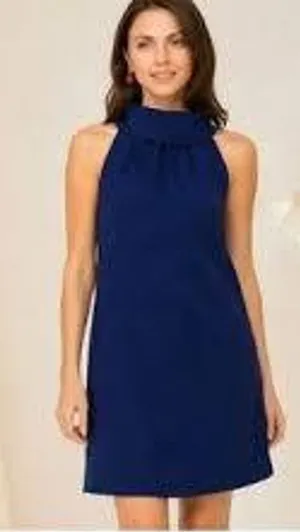 Sail to M Sable navy blue shift mini dress high funnel neck Sleeveless Short thumbnail 1