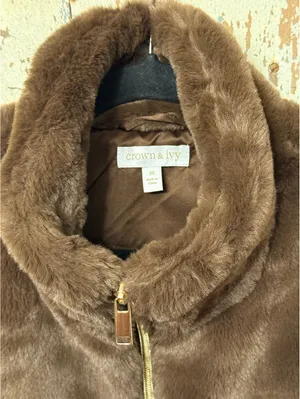 NWT Crown & Ivy Zip-Up Fur Vest Winter Women's Size Large thumbnail 4
