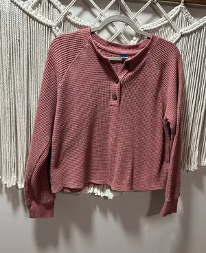 Old Navy Rose Waffle-Knit Henley Sweatshirt thumbnail 1