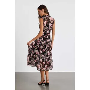 NWT Lulus In My Dreams Black and Pink Floral Print Midi Dress Tiered Cruise Sz S thumbnail 3
