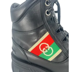 Gucci Romance‎ Web Stripe Lug Sole Leather Lace-Up Ankle Boot Black 38 thumbnail 7