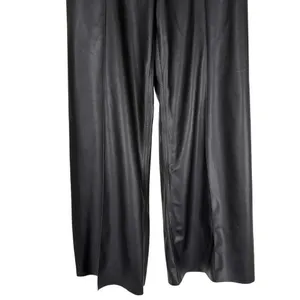 Zara Black Faux Leather Wide Leg Pants Pleat Front Trousers Edgy Office Size 2 thumbnail 3