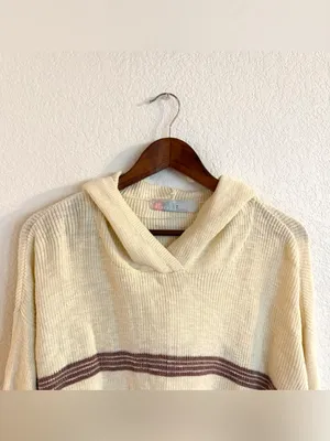 Free People Womens Sweater Beach Day Off Knit Hoodie Size Medium thumbnail 4