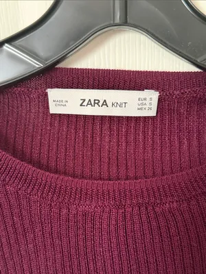 ZARA Knit Ribbed Short-Sleeve Sweater in Deep Burgundy small thumbnail 2