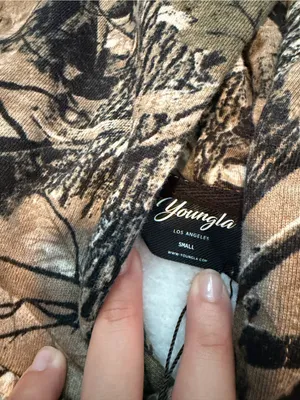 YoungLA Bling Rhinestones Hoodie Green Real Tree Camo Size Small Oversized NEW thumbnail 6