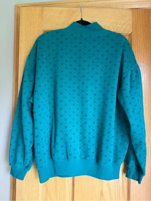 Vtg 90s Trend Basics Teal Floral Polka Dot Mock Neck Sweatshirt Women’s Large thumbnail 3