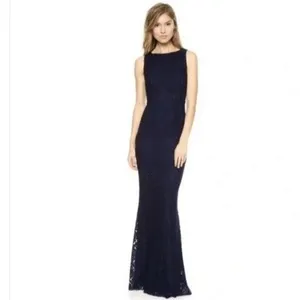 Alice And Olivia Sachi Gown Lace Overlay Long Cocktail Formal Dress Navy Size 2 thumbnail 2