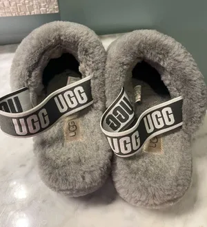 UGG Plush Quilted Gray Fluff Slide with Branded Strap thumbnail 1