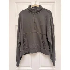 Aerie Chillax Quarter Zip Sweatshirt Charcoal Gray Pullover M thumbnail 2