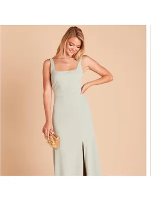 Birdy Grey Alex Crepe Sage Green Square Neck Bridesmaid Maxi Dress Gown Small thumbnail 4