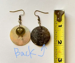 antique vintage fairy boho style big shell button unique dangle earrings🌀🌳🍃🐚🌊 thumbnail 4