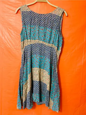 Free People Sleeveless Patchwork Floral Sundress in Navy, Teal & Tan thumbnail 7