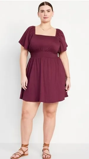 Old Navy Dark Maeve Plum Waist Defined Flutter Sleeve Mini Dress‎ XXL thumbnail 1
