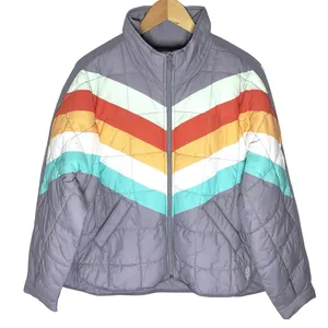 NWT FREE PEOPLE Women’s Rainbow Chevron Striped Pippa Puffer Jacket thumbnail 3