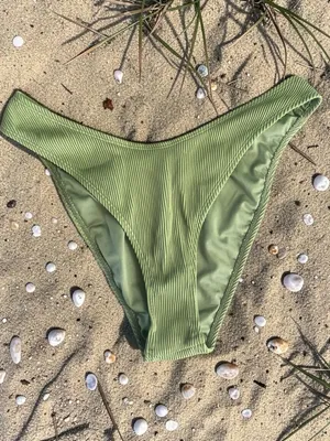 Garage Olive Ribbed Triangle Bikini Set thumbnail 13