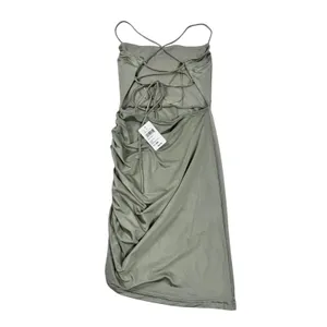 Windsor Sage Green Ruched Lace Up Back Asymmetrical Mini Dress XS thumbnail 3