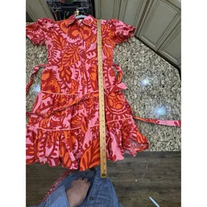 Kings Road Belted Tiered‎ Mini Dress Block Print Pink Red Size Small Shirtdress thumbnail 11