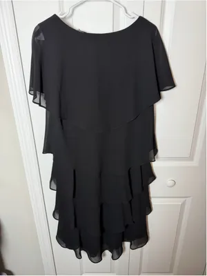 D'Albert Black Tiered Chiffon Dress Size 14 Vintage EUC thumbnail 2
