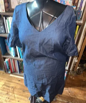 J Crew denim v-neck tie sleeve M elevated basics shift dress thumbnail 1