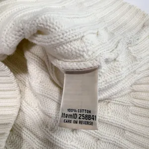LL Bean Ivory Pullover Cable Crew‎ Neck Long Sleeve Cotton Sweater Size MEDIUM thumbnail 11
