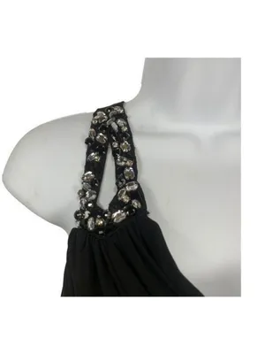 City Triangel Black One-Shoulder Beaded Cocktail Dress With Draped Layered Skirt thumbnail 2