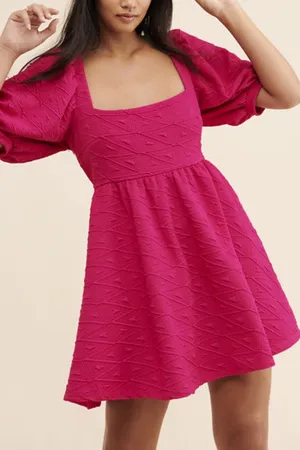 Free People Babydoll Preppy Barbie Hot Pink Mini Dress Peplum Size Small thumbnail 1