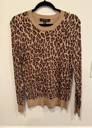 Ellen Tracy Leopard Print Crewneck Sweater Brown Size M thumbnail 1