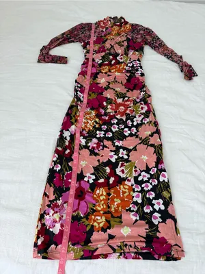 Anthropologie Halter High Neck Mesh Floral Ruched Midi Dress NWT XS thumbnail 8