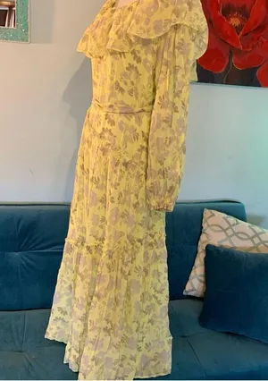 Women’s ASTR The Label Maxi Dress Green Long Sleeve Off Shoulder L Large Floral thumbnail 5