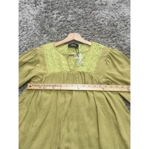 Cider Crochet Peasant Blouse Women’s Size XS Green/Yellow Boho Cottagecore NWOT thumbnail 12