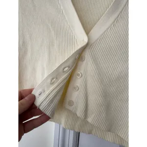 Zara Ribbed Short Sleeve Cardigan Cream VNeck Button Front Crop Top Small thumbnail 6