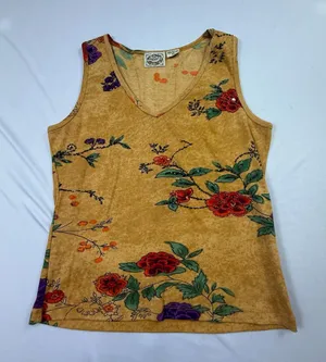 24 Karat Floral Beaded V-Neck Tank Top Size L thumbnail 1