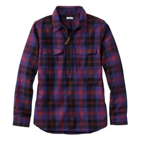 LL Bean Purple Scotch Plaid 1/4 Zip Cotton Flannel Shirt Relaxed MEDIUM thumbnail 11